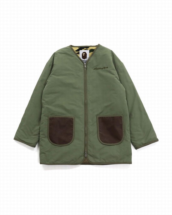 Dámské Bundy Bape STA Læder Patch No Collar Zelene | 27380ZCBJ