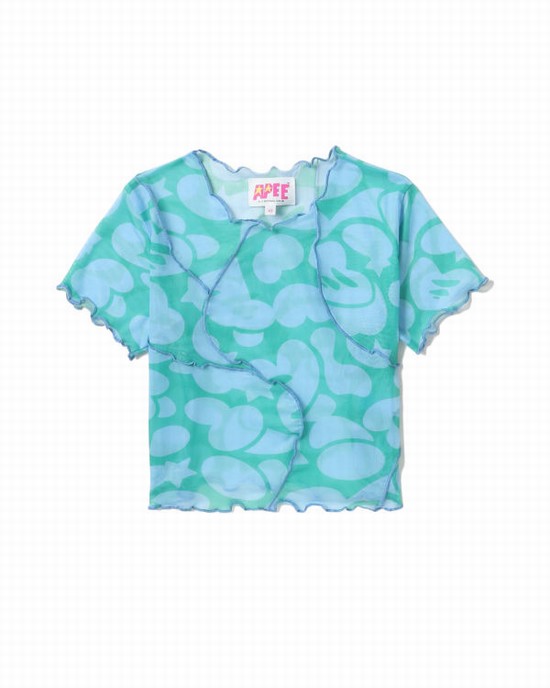Dámské Halenka Bape Pattern mesh crop Blankyt | 49267KWEM