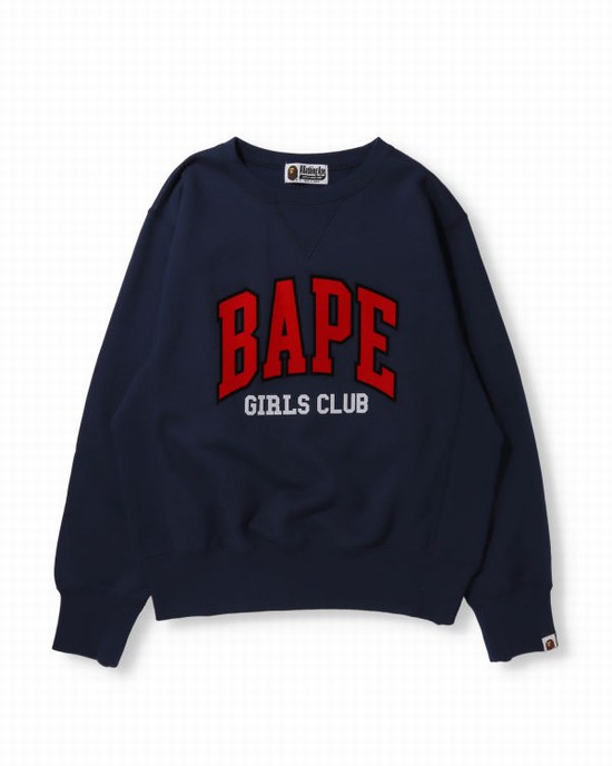 Dámské Mikiny Bape Girls Club Široké Crew neck Tmavě Blankyt Blankyt | 65342GBJN