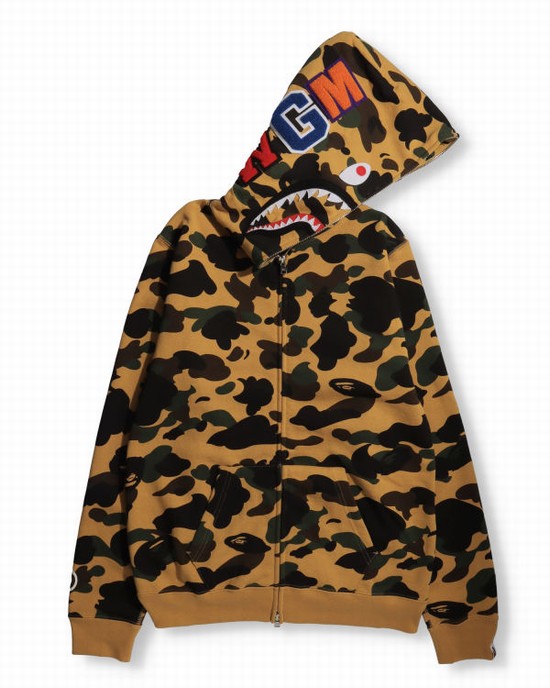 Dámské Mikiny S Kapucí Bape 1st Camo Shark Full Zip Hnědožlutý | 16942TPDL