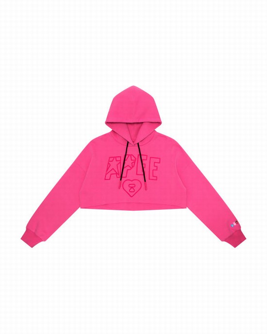 Dámské Mikiny S Kapucí Bape Apee logo cropped hoody Růžové | 35217YPMD