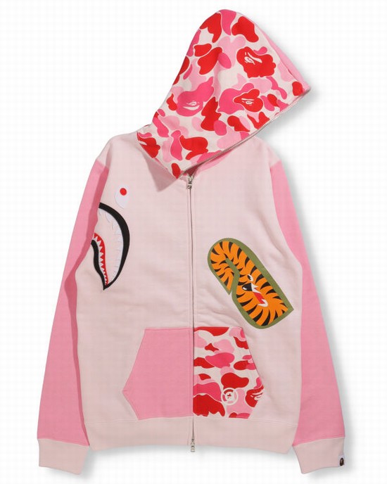Dámské Mikiny S Kapucí Bape Big ABC Camo Multi Shark Full Zip Růžové | 65891EUGH