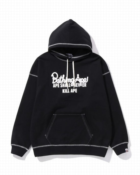 Dámské Mikiny S Kapucí Bape Color Stitching Oversized Pullover Černé | 14092KXZN