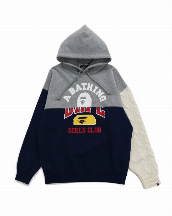 Dámské Mikiny S Kapucí Bape Docking Cable Sleeve Oversized Pullover Šedé | 87469FNPJ