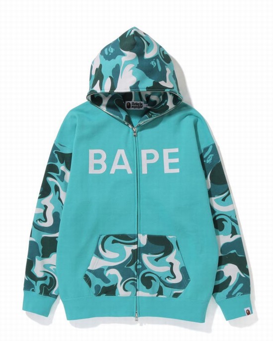 Dámské Mikiny S Kapucí Bape Marble Camo Oversized Full Zip Mátově Zelená | 95284GMYH