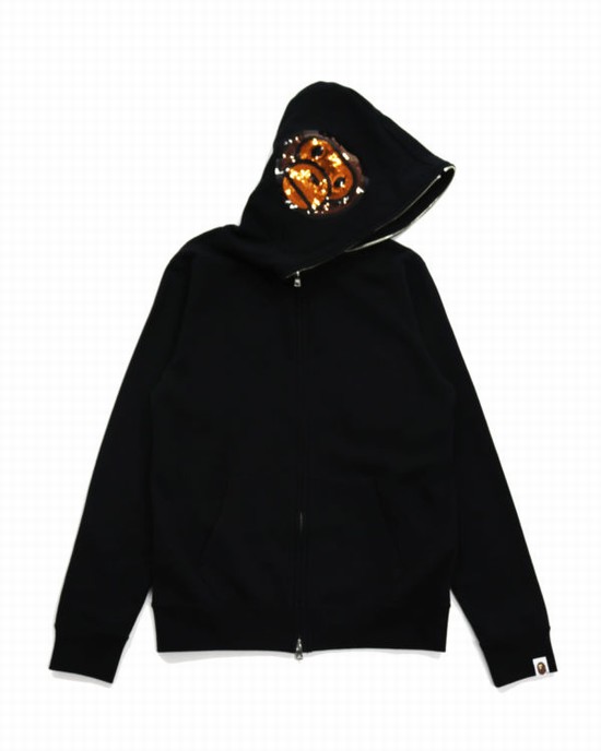 Dámské Mikiny S Kapucí Bape Milo Sequin Full Zip Černé | 15704TMCW