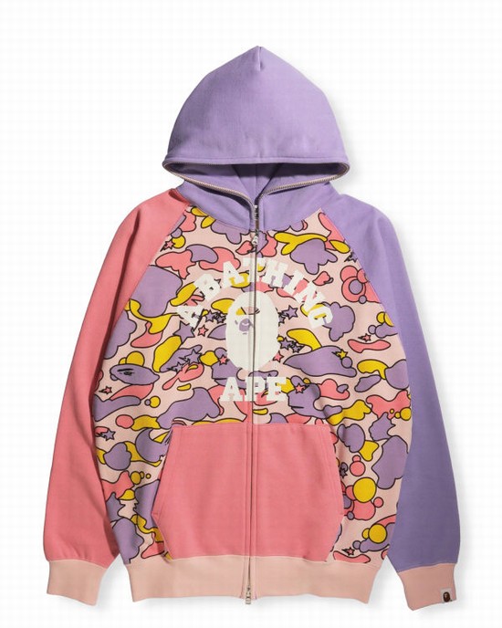 Dámské Mikiny S Kapucí Bape STA Camo Raglan Oversized Zip Růžové | 41892XWVA