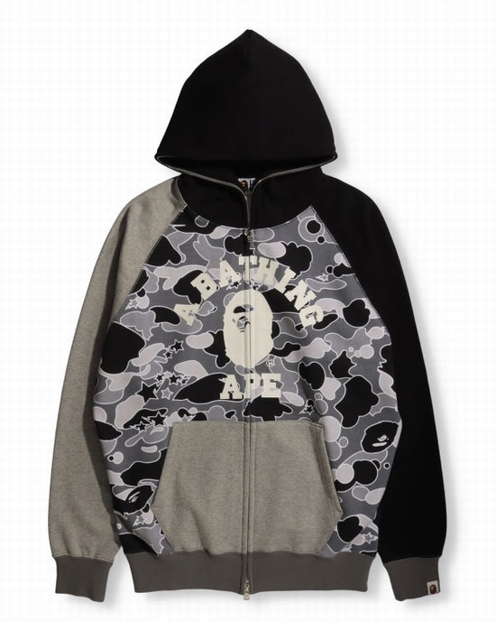 Dámské Mikiny S Kapucí Bape STA Camo Raglan Oversized Zip Černé | 92815OXCK