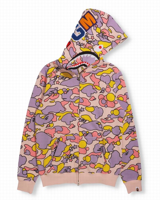 Dámské Mikiny S Kapucí Bape STA Camo Shark Full Zip Růžové | 65413IBDZ