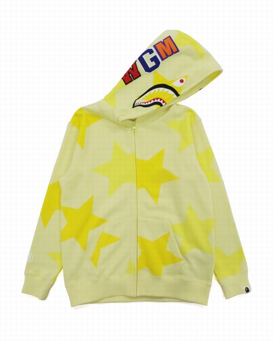 Dámské Mikiny S Kapucí Bape STA Pattern Shark Full Zip Žluté | 05732HIPZ