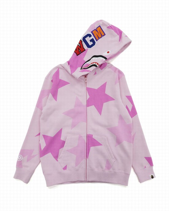 Dámské Mikiny S Kapucí Bape STA Pattern Shark Full Zip Růžové | 38049KLPA