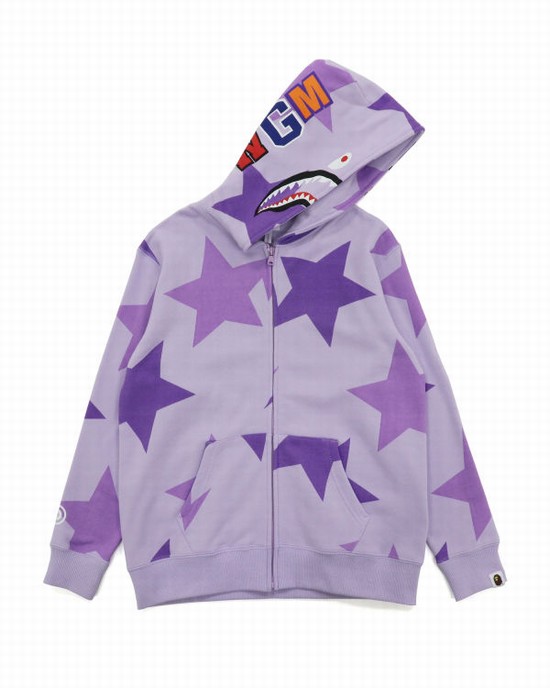 Dámské Mikiny S Kapucí Bape STA Pattern Shark Full Zip Fialové | 59234KHTG