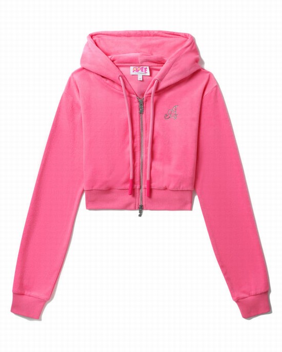 Dámské Mikiny S Kapucí Bape Towelling zip-up crop Růžové | 23510LRMO