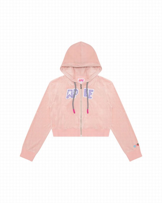 Dámské Mikiny S Kapucí Bape Velour Růžové | 37182VAMB