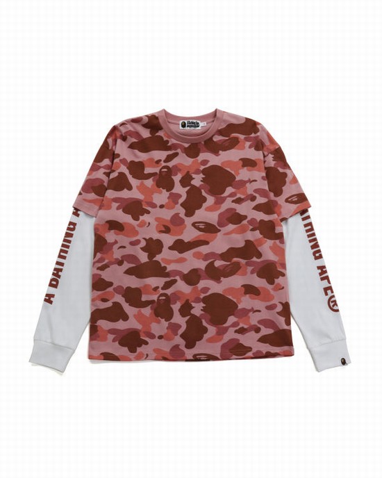 Dámské Tričko Bape 1st Camo Oversized L/S Růžové | 79812XIOL
