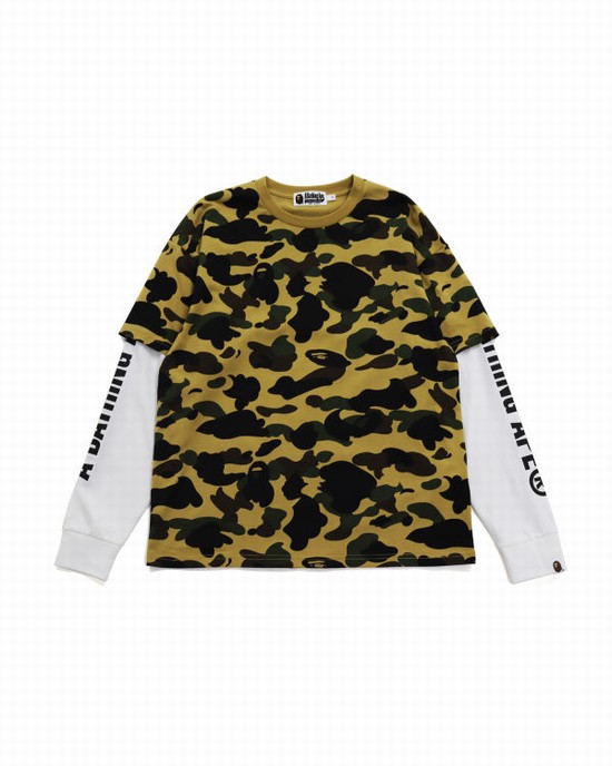 Dámské Tričko Bape 1st Camo Oversized L/S Hnědožlutý | 86523VUBW