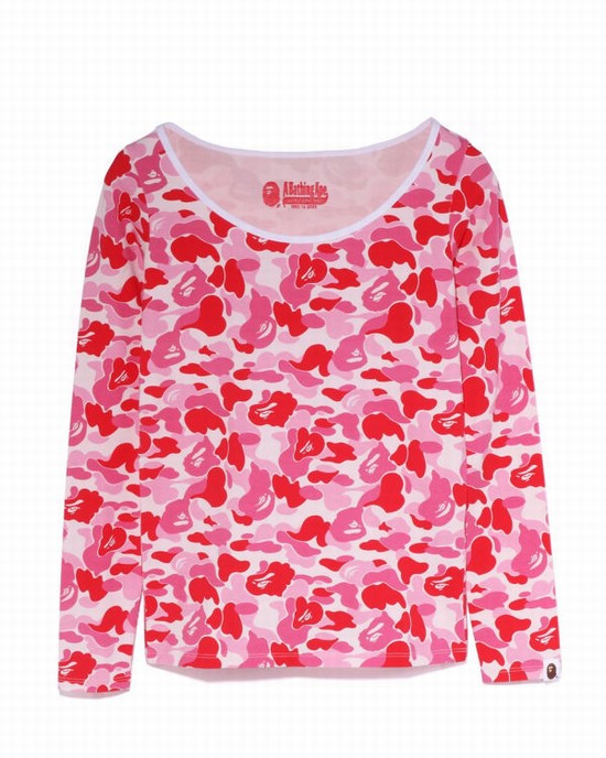 Dámské Tričko Bape ABC Camo L/S Růžové | 97502YPRU