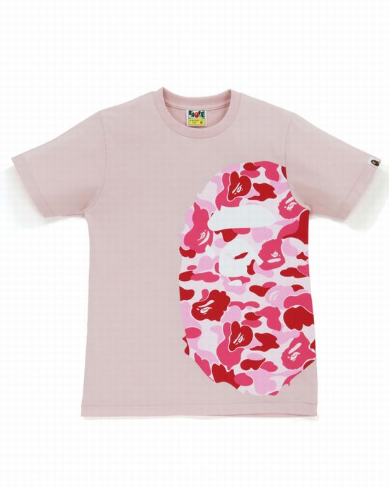 Dámské Tričko Bape ABC Camo Side Big Ape Head Růžové | 97643MOZX