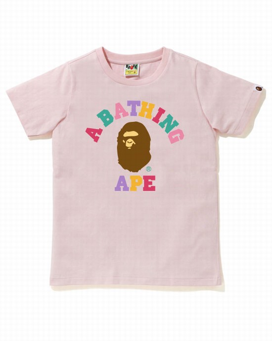 Dámské Tričko Bape Colors College Růžové | 01698AOQT