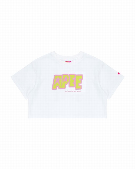 Dámské Tričko Bape Double logo cropped Bílé | 89754HOLI