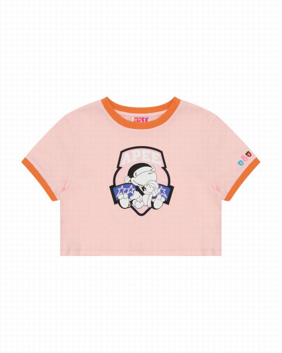 Dámské Tričko Bape Grafická cropped Růžové | 01987GYCZ