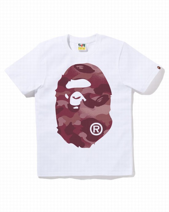 Dámské Tričko Bape Grid Camo Big Ape Head Bílé | 49203HSZY
