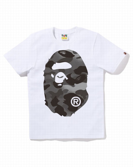 Dámské Tričko Bape Grid Camo Big Ape Head Bílé | 83025OFGJ