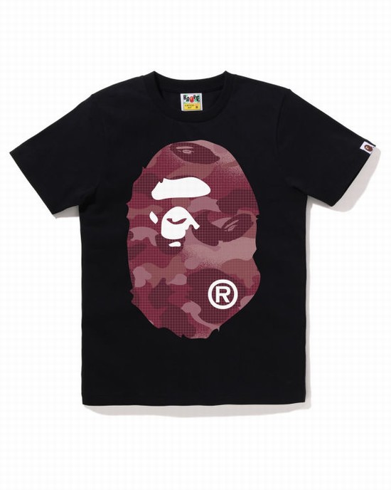 Dámské Tričko Bape Grid Camo Big Ape Head Černé | 90847NZUH