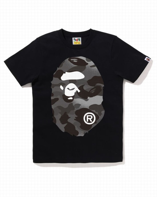 Dámské Tričko Bape Grid Camo Big Ape Head Černé | 96415CEPZ