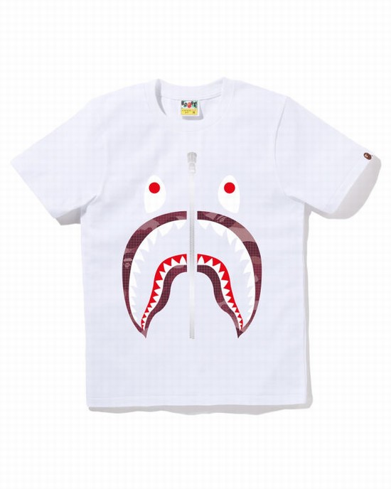 Dámské Tričko Bape Grid Camo Shark Bílé | 57081WZMS