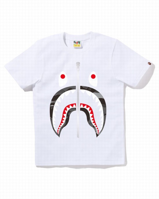 Dámské Tričko Bape Grid Camo Shark Bílé | 97320NWLZ