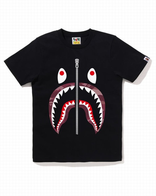 Dámské Tričko Bape Grid Camo Shark Černé | 89456MTNX