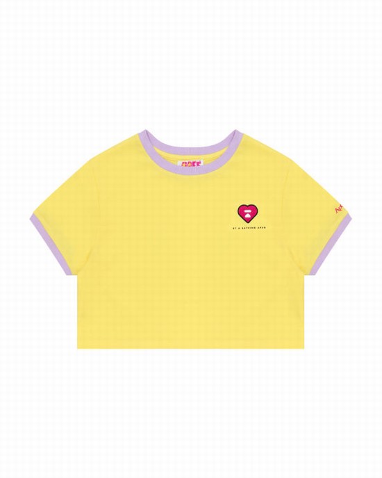 Dámské Tričko Bape Heart cropped Žluté | 80369LCGJ