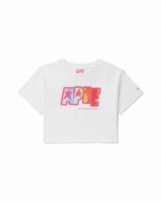 Dámské Tričko Bape Logo printed crop Bílé | 25731YXRM