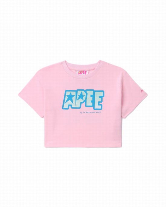 Dámské Tričko Bape Logo printed crop Růžové | 21864EUHL