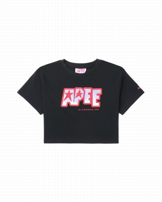 Dámské Tričko Bape Logo printed crop Černé | 26034IPBS