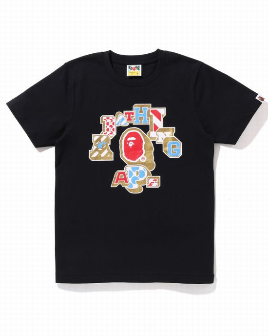 Dámské Tričko Bape Mix Patched College Černé | 40279FWVT