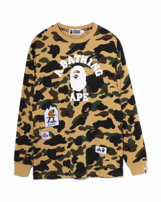 Dámské Tričko Bape Multi Label 1st Camo L/S Žluté | 73806PHBW