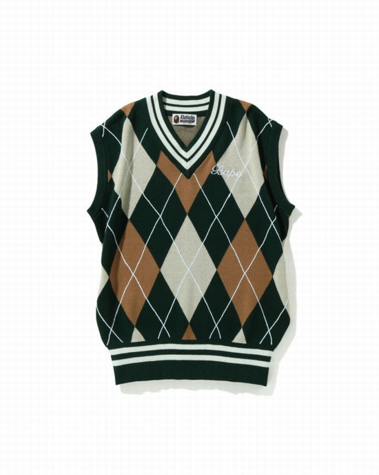 Dámské Vesty Bape Embroidery Argyle Zelene | 16253EOIA