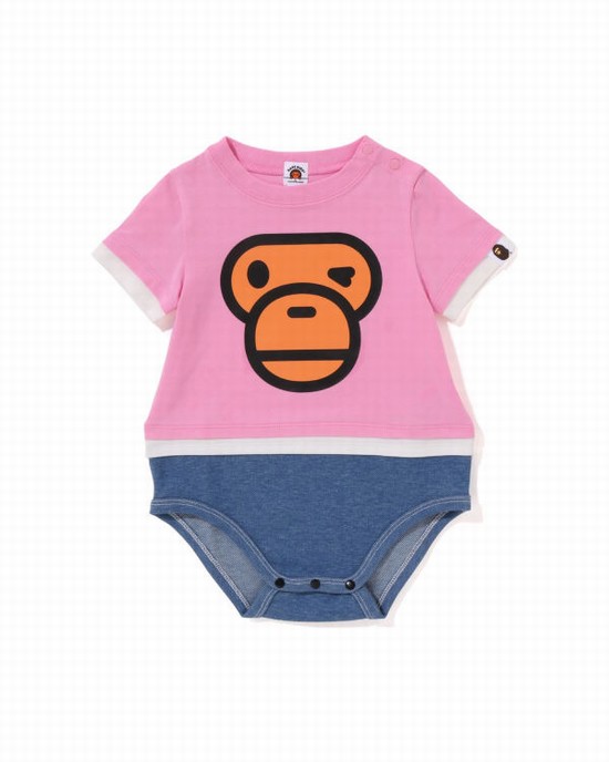 Dětské Body Bape Milo Face Layered Růžové | 72940SIMF
