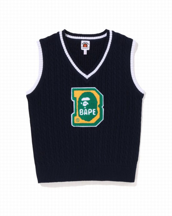 Dětské Knitwear Bape Ape Head B Patch Cable Jr Tmavě Blankyt Blankyt | 94276CWXV