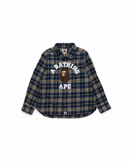 Dětské Košile Bape College Flannel Check Tmavě Blankyt | 41876GQEK