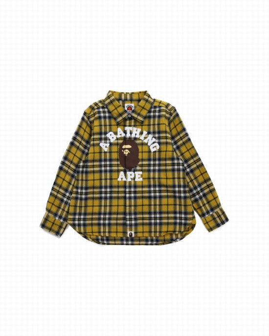 Dětské Košile Bape College Flannel Check Hnědožlutý | 90765AJKZ