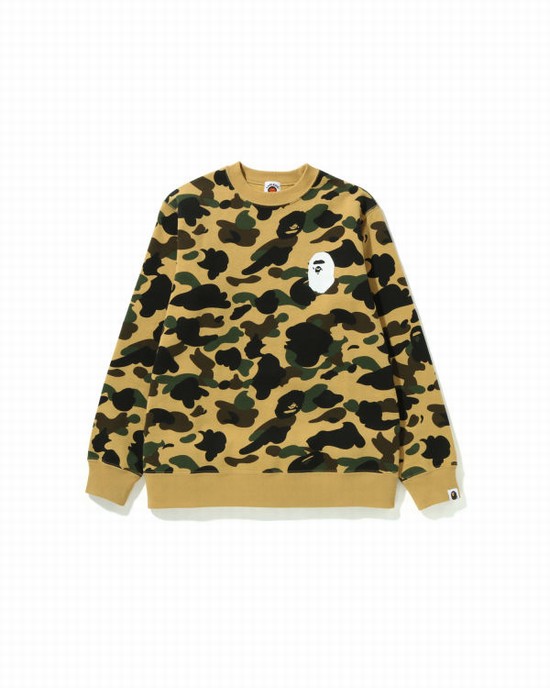Dětské Mikiny Bape 1st Camo Ape Head Crewneck Jr Žluté | 68152FXKE