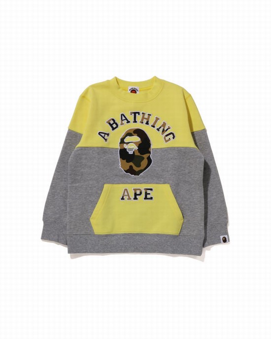 Dětské Mikiny Bape 1st Camo College Patch Colourblock Crewneck Žluté | 31047AVJW