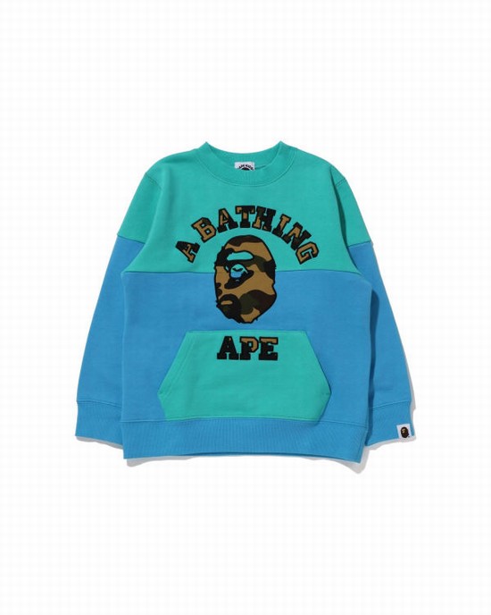 Dětské Mikiny Bape 1st Camo College Patch Colourblock Crewneck Světle Zelene | 50681MZHI