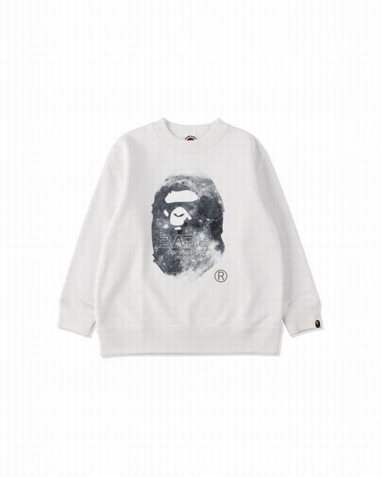 Dětské Mikiny Bape Ape Head Moon Crewneck Bílé | 29365DXOY