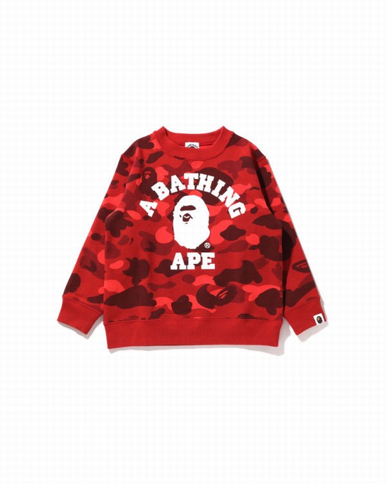 Dětské Mikiny Bape Color Camo College Crewneck Světle Červené | 24657CRTF