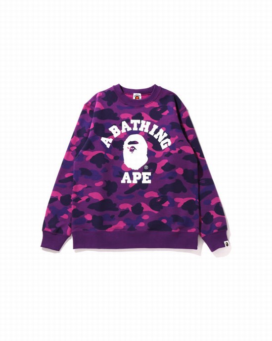 Dětské Mikiny Bape Color Camo College Crewneck JR Fialové | 75386HGRD