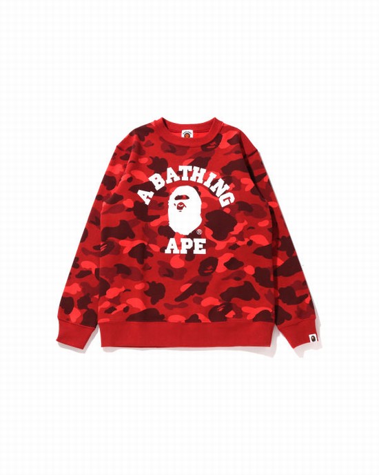 Dětské Mikiny Bape Color Camo College Crewneck JR Světle Červené | 94837YMXH